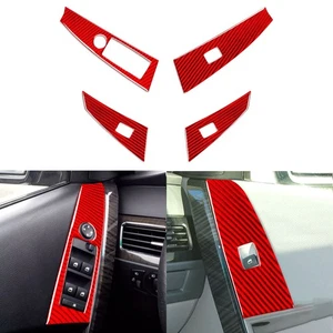 4Pcs Red Carbon Fiber Window Lift Switch Panel Cover For BMW 5 Series E60 04-10 - Picture 1 of 18