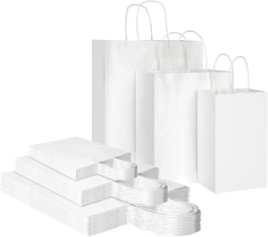 90 Stück weiße Kraftpapiertüten mit Griffen Großpackung, 3 verschiedene Größen Geschenkpapierbeutel - Bild 1 von 12