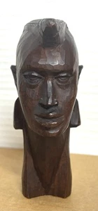Vintage Holz Stamm Afrikaner geschnitzte Büste Kopf Statue Figur signiert - Bild 1 von 10