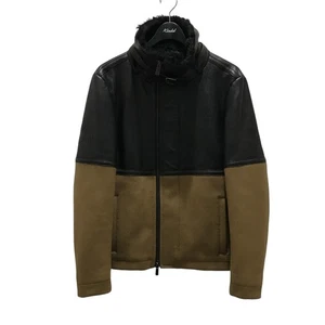 Fendi Leather Wool Switchable High Neck Jacket Black/Beige Size 46 - Picture 1 of 8