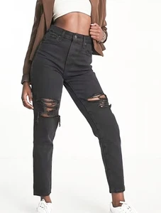 NEW Levi's High Waisted Mom Jean 27 Black Distressed Jeans 27x27 Tapered Leg - Picture 1 of 6