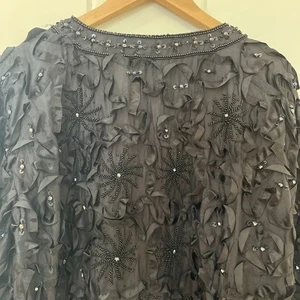 Tan-Chho Jacket Womens 1X Black Pure Silk Beaded Sequin Open Front Evening Top - Picture 1 of 10