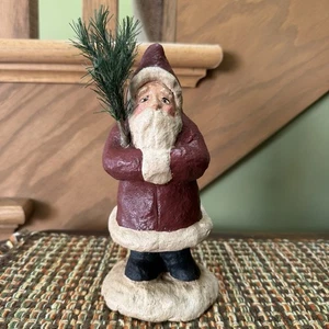 Statuina Babbo Natale in cartapesta vintage in nichel primitivo decorazione natalizia - Foto 1 di 10