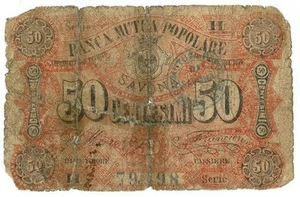 50 CENTESIMI FIDUCIARIO BANCA MUTUA POPOLARE SAVONA PRIMA EMISSIONE 1870 MB - Picture 1 of 6