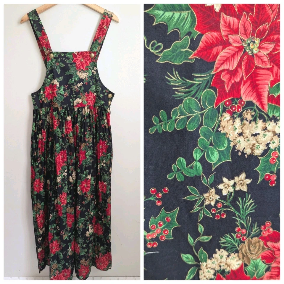 Vestido Jersey Vintage Años 90 NAVIDAD Vacaciones Mamá Estampado Acebo Casa Cabaña Núcleo S Foto 1 de 4