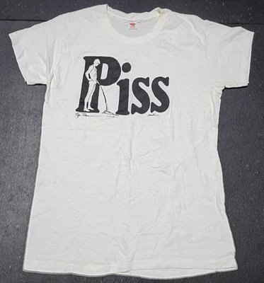 "RARE" 1970s GEORGE CARLIN? PISS Cartoon T-SHIRT M White - Image 1 of 4