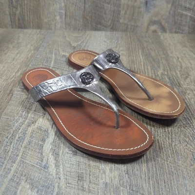 Sandalias Chanclas Tory Burch Mujer 8 Cameron Zapatos Plateados Espejo Sin Cordones Cómodas Foto 1 de 4