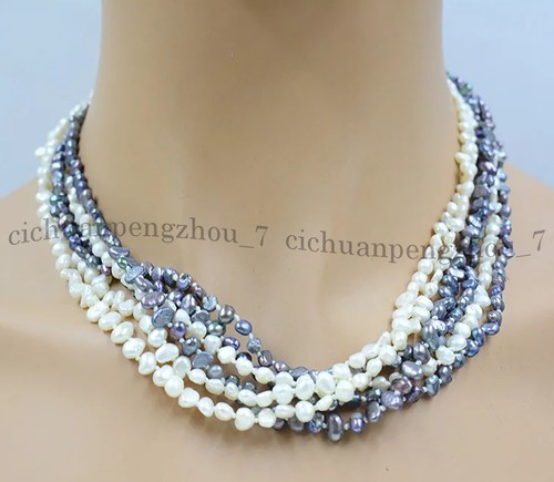 VETEMENTS Collana di perle barocche acqua dolce bianco nero naturale 6 file 4 5 mm 18 pollici