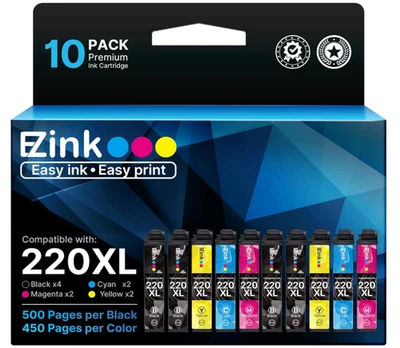 Cartucho de tinta EZINK 220XL paquete de 10 para Epson Workforce, negro/color, NUEVO, SELLADO Foto 1 de 4