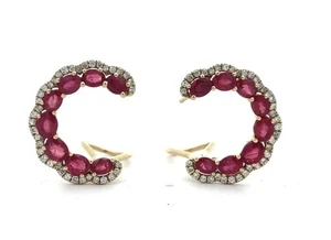 Rare Antique Ruby & Diamond Earrings 18ct Yellow Gold Vintage Jewellery - Picture 1 of 6