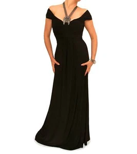 Neue schwarze Neckholderkette Maxikleid Abendkleid - Größe 10 FEHLERHAFT - Bild 1 von 3