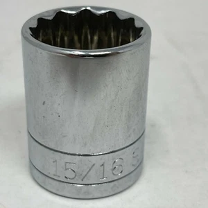 SK Hand Tools 40130 1/2" Drive 15/16" 12pt Standard Fractional Chrome Socket NOS - Foto 1 di 6