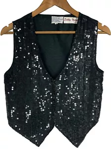 Chaleco Vintage Silky Nites Mujer Mediano Negro Noche Años 80 Lentejuelas de Seda India - Imagen 1 de 8