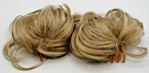Set 2 Clip-In Hairpieces Hair Extensions Blonde Brown Wavy Ponytail Messy Buns - Picture 1 of 9