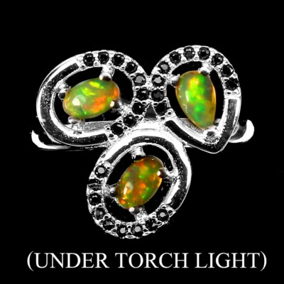 925 Sterlingsilber Ring Oval Feuer Opal Schwarz Spinell Edelstein Schmuck 9 - Bild 1 von 4