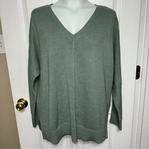 Tahari V-Neck Pullover Pulli grün Dolmanärmel HiLo Oversize Tunika Gr. XL - Bild 1 von 4