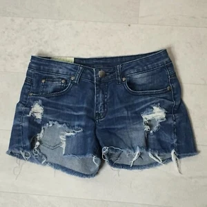 Machine Womens Shorts Sz 26 Jean Denim Distressed Hole Nouvelle Mode Italy Small - Picture 1 of 9