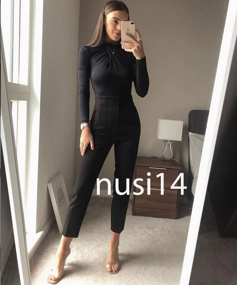 ZARA NUEVO PANTALÓN MUJER CINTURA ALTA PANTALÓN NEGRO XS-XXL 7102/032 2162/888 1608/262 Foto 1 de 1