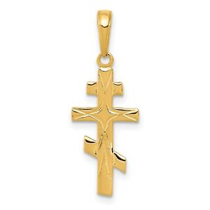 14k Yellow Gold Polished And Textured Eastern Orthodox Cross Charm Pendant