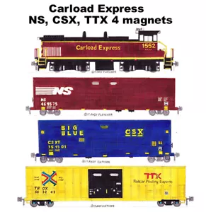 Carload Express MP15AC CSX Norfolk Southern TTX Box Cars 4 magneti Andy Fletcher - Foto 1 di 1
