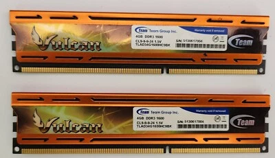 TEAM GROUP VULCAN 8GB (2X4GB) DDR3-1600MHz PC3-12800 1.5V TLAD34G1600HC9BK - Image 1 of 2