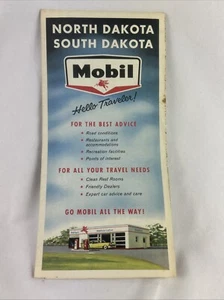 North Dakota South Dakota Highway Map Vintage 1957 Mobil Oil Company - Picture 1 of 8