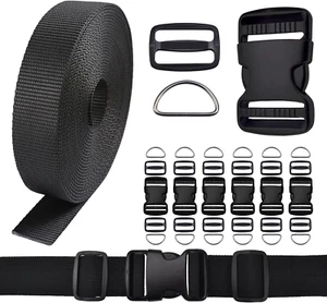 1.25 Inch Buckles Straps Set 6 Yards 1.25 Inch Black Nylon Webbing Strap 6 Pcs - Picture 1 of 12