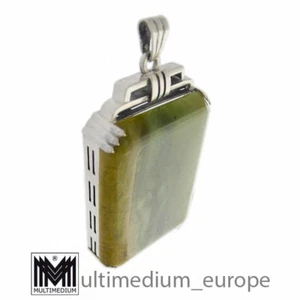 Großer antiker XXL Art Deco Silber Anhänger Nephrit Jade large silver pendant - Bild 1 von 5