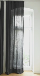 2x Vorhang Leinen gewaschen extra lang Altbau Gardine anthrazit | 140 x 330 cm - Bild 1 von 16