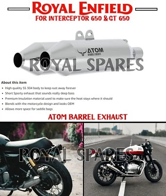 Royal Enfield "ATOM BARREL EXHAUST" For Interceptor 650 & GT 650 - Image 1 of 4