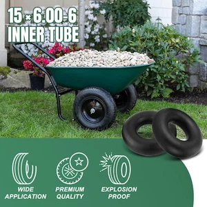 2x Ride on Mower Tire 15x6.00-6 Air Pneumatic Tyre 15x6-6 TR13 Valve Inner Tube - Picture 1 of 15
