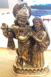 Gangesindia Lord Krishna with Radha Rani Brass Statue 15.24 cm, 8.89 cm, 3.81 cm - Picture 1 of 3