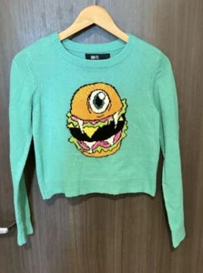 Iron Fist Cropped Pullover Damen Small Türkis Gerippt Cyclo Burger Rundhals - Bild 1 von 7