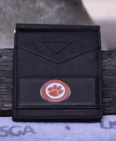 Clemson University  Black Leather Folding Wallet Money clip Cover