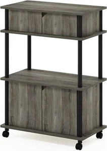 Furinno Turn-N-Tube 2 Tier Storage Cart With Cabinet & 4 Wheels Grey/Black - Picture 1 of 6