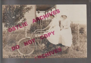Dorrance KANSAS RPPC c1915 YALE MOTORCYCLE Farm 2 WOMEN RIDING Big Hats DRESSES - Picture 1 of 4