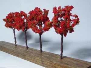 Model Trees Red Fall Trees for Multi Scale Use Seasonal Trees 4 Pcs 4 1/4" Tall - Picture 1 of 1
