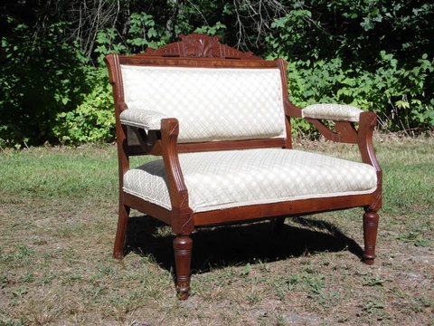 Antique Carved Walnut Victorian Eastlake Settee Loveseat Entry Bench Sofa Cover