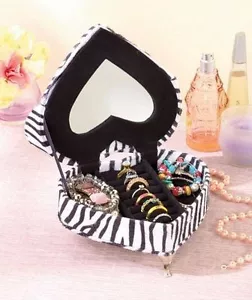 Tiermotiv schwarz weiß Zebra Herz Plüsch Schmuckkästchen Ring Halter Geschenk Dekor - Bild 1 von 4