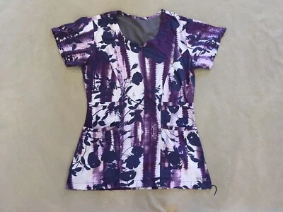 Grey’s Anatomy Scrub Top Xs Womens Purple Pattern Signature Line Flaw - Image 1 of 4
