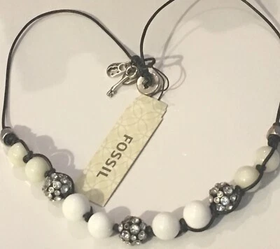 Scratch & Dent Sale NWT FOSSIL Black Cord with White & Rhinestone Bead Necklace - Image 1 of 3