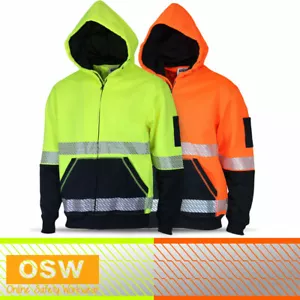 Hi Vis D/N Segmented Reflective Tape Premium Cotton Full Zip Hoodie 3530 - Picture 1 of 6