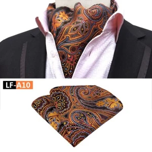 Classic Men's Ascot Cravat Tie Silk Paisley Blue Orange Scarf Cravat Hanky Set - Picture 1 of 1