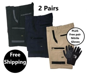 2 Pairs of Mens Stretch Shorts Work or Casual - NAVY - PLUS free nitrile gloves - Picture 1 of 6
