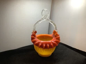 Handled Antique Art Glass Basket Gorgeous 9 Inch Thorn Autumn Colors - Picture 1 of 12