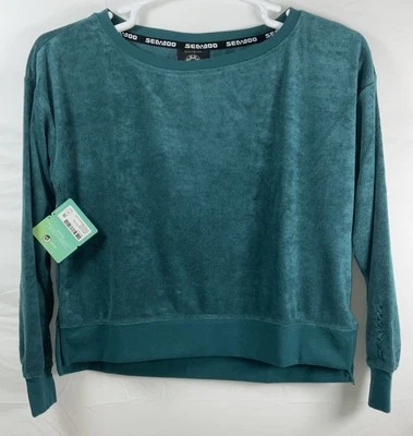 NWT Women’s Sea-Doo Crew Neck Terry Cloth Crop Sweatshirt Teal Green - Small - Image 1 of 4