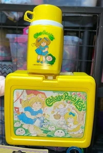 CPK 1983 Cabbage Patch Kids Yellow Plastic Lunch Box w/ Thermos Vintage Retro - Picture 1 of 1