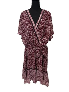 Lane Bryant Kleid Damen Größe 28 kurze Flatterärmel Blumen zum Binden Fit Flare  - Bild 1 von 14