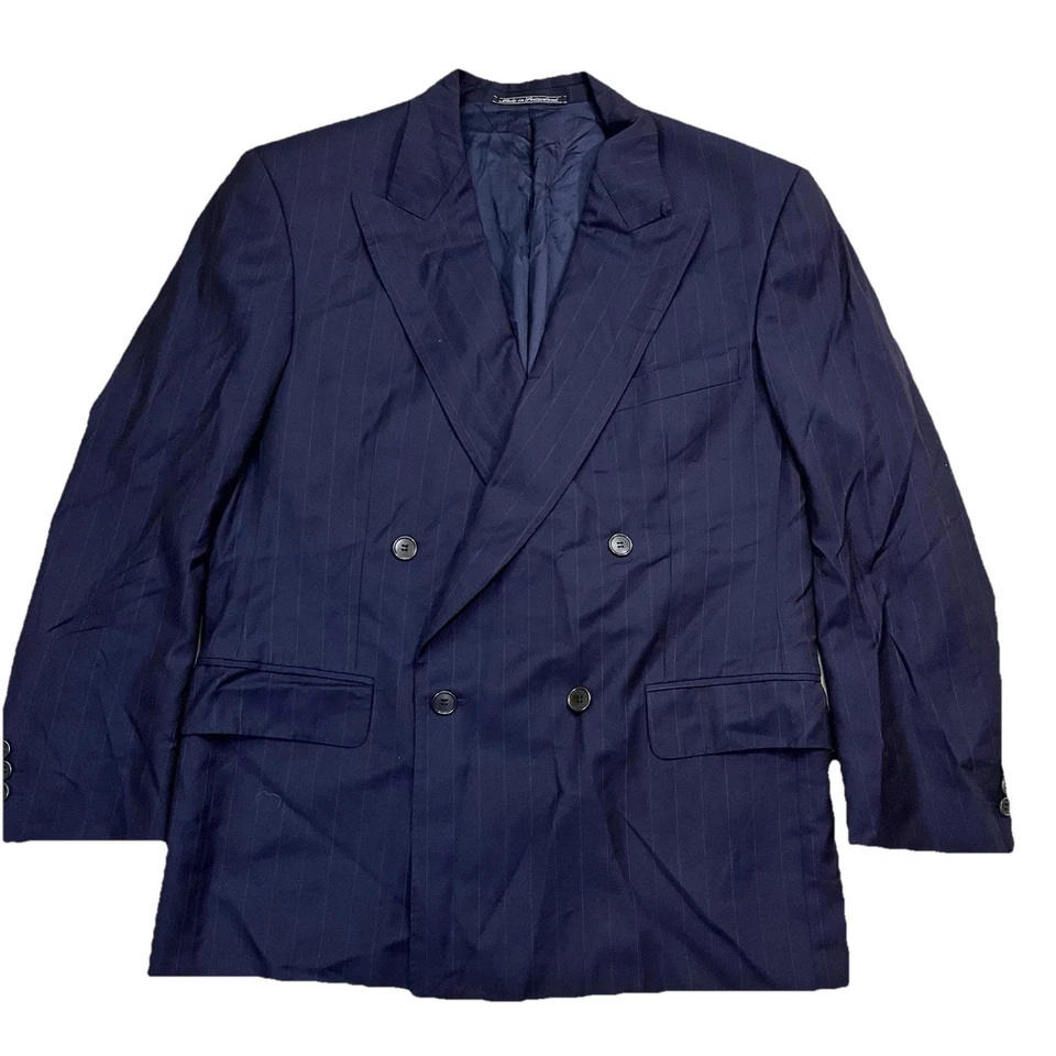 Dunhill 男式 100% 羊毛双排扣西装外套海军蓝 — 第 1/4 张图片