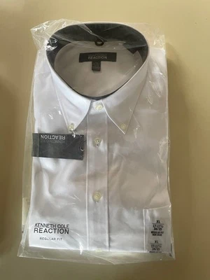 NUEVO KENNETH COLE REACCIÓN REG FIT PINPOINT BLANCO BOTÓN ABAJO 17-17 1/2" X 34/35" Foto 1 de 2